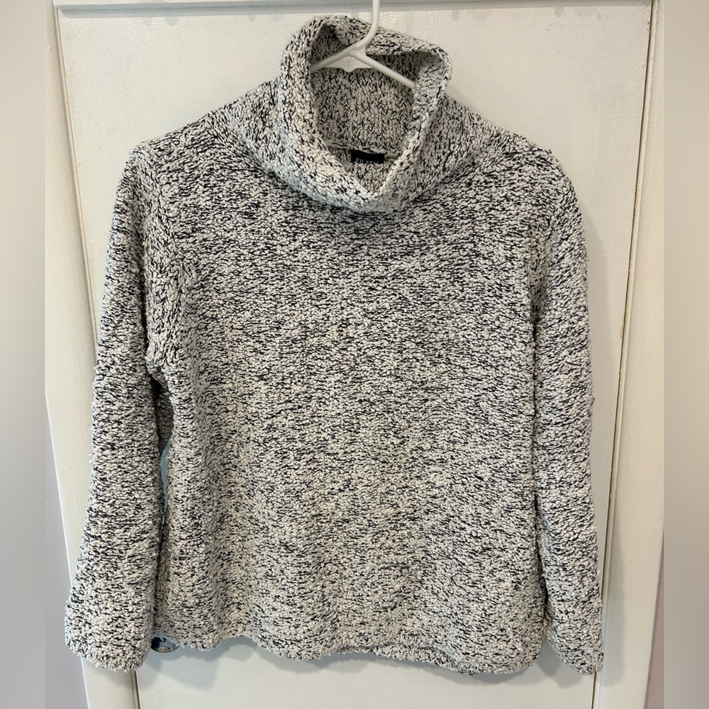 Eileen Fisher Marled Black and White Cowl Neck Sweater